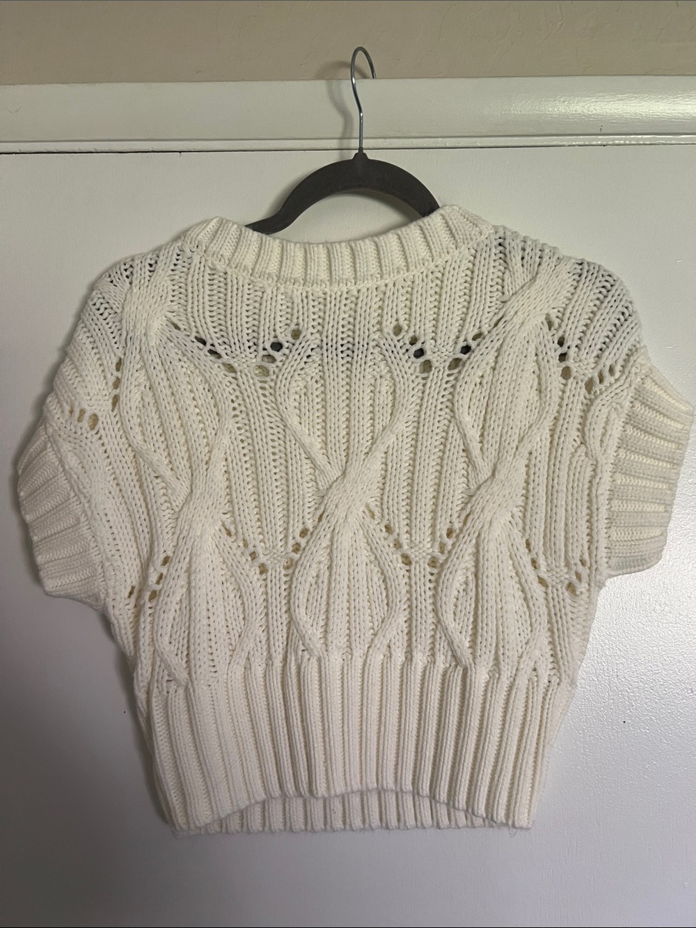 Cream Cable Knit Short Sleeve Sweater - Women